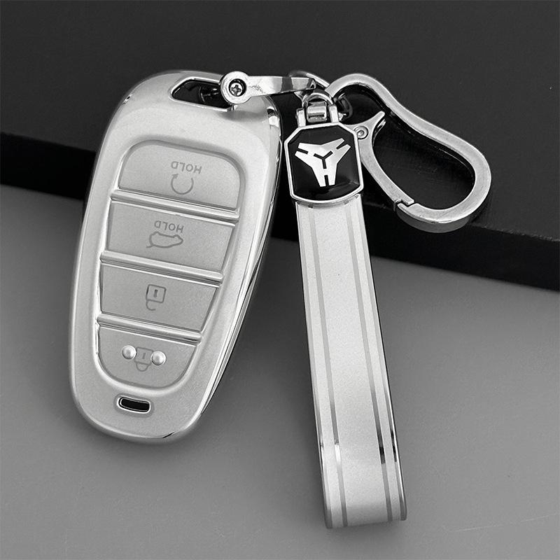 Hyundai Tucson L Quicksand Silver 4-Button Key Case - Korean Car Interior Protective Shell