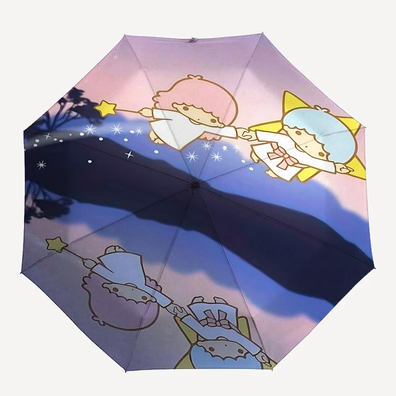 1pc Little Twin Stars Outdoor Umbrella - Automatic Opening/Closing, Foldable Design, Iron Frame, Festival Gift for Fans, Travel & Daily Use.R029
