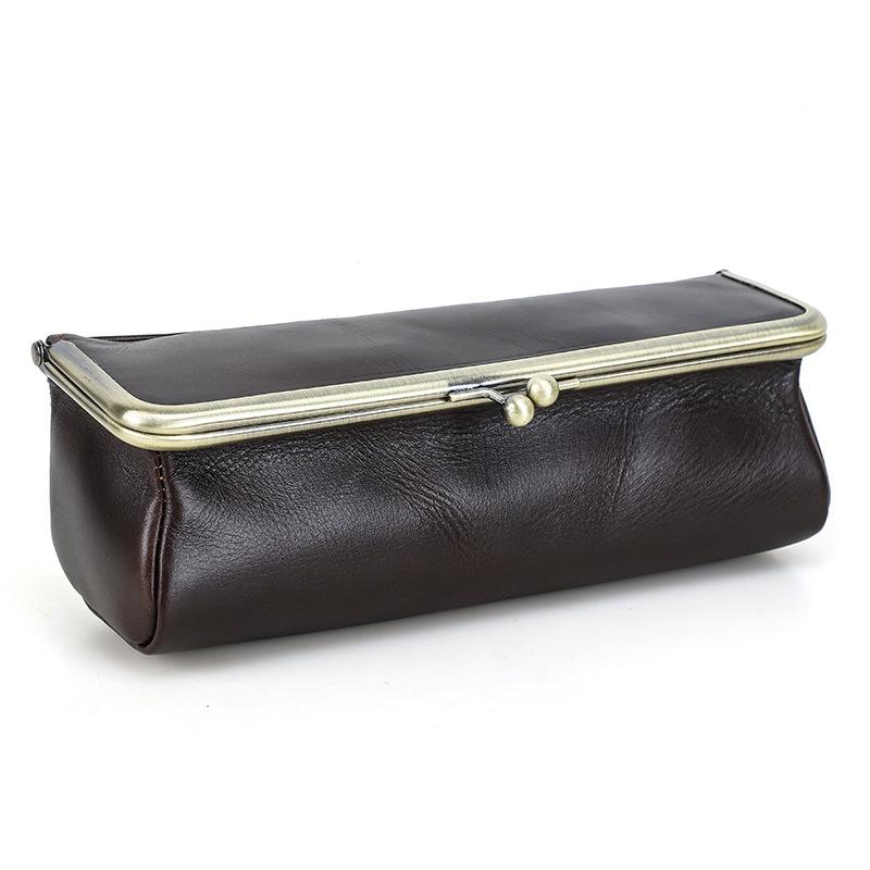 

Handmade Leather Creative Pencil Case Large Capacity Pencil Case Multifunctional Stationery Storage Box темно-коричневого кольору