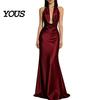 Party Dress Casual Women Sexy Backless Maxi Dress, Deep V Neck Sleeveless Versatile Halter Satin Long Formal Evening Mermaid Gown