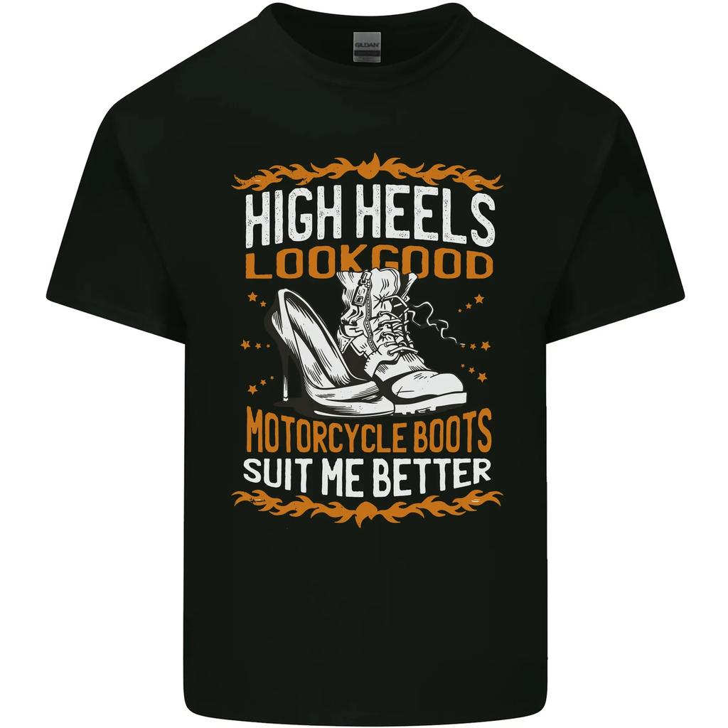 Female Biker Boots Funny Motorbike Kids T-Shirt Childrens