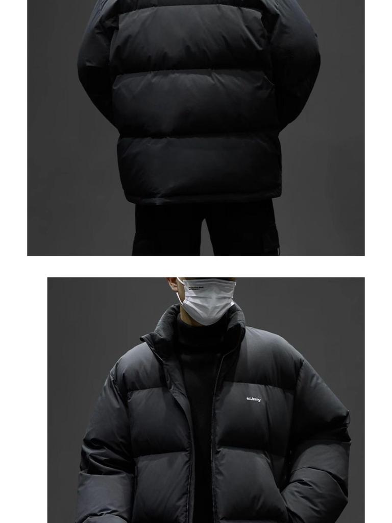 Men's Black Winter Down Puffer Jacket - Thick, Warm, Stand Collar, Casual Loose Fit, Trendy Youth Style
