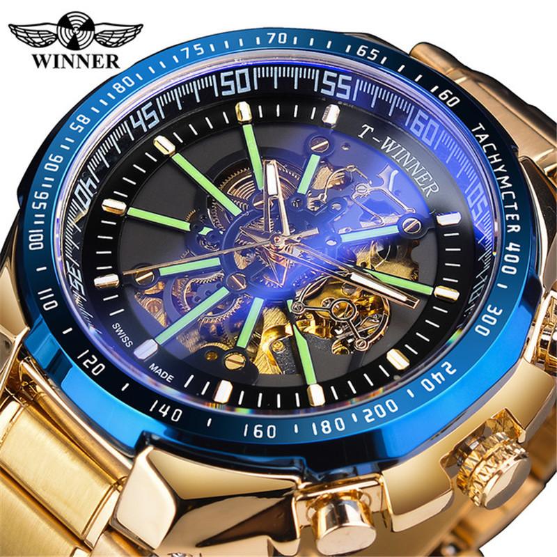 Vintage T-Winner Herren Mechanische Mode Hohllegierung Wasserdicht Automatische Mechanische Uhr