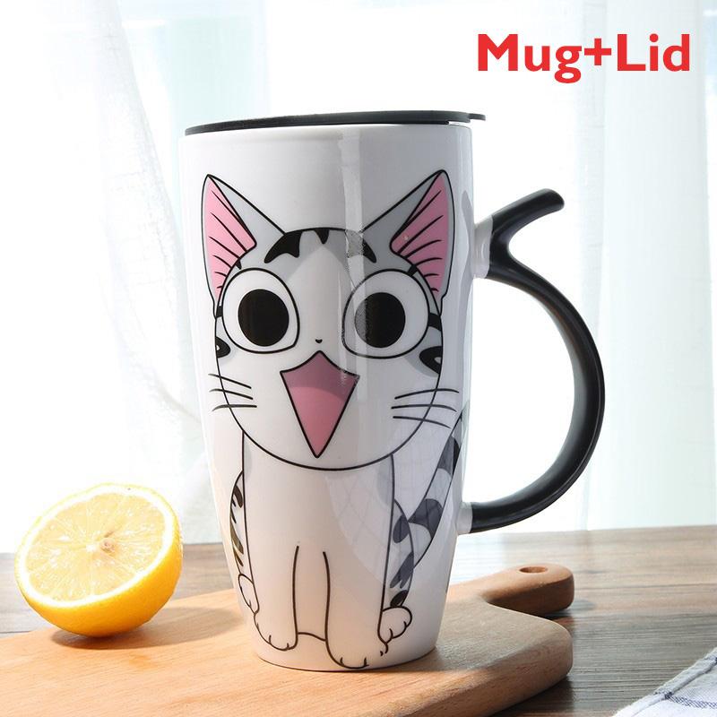 Niedliche Keramik-Kaffeetasse mit Deckel, große Kapazität 600 ml, Tier-Tassen, Kreatives Trinkgeschirr, Kaffee-Teetassen, Neuheitsgeschenke, Milchbecher