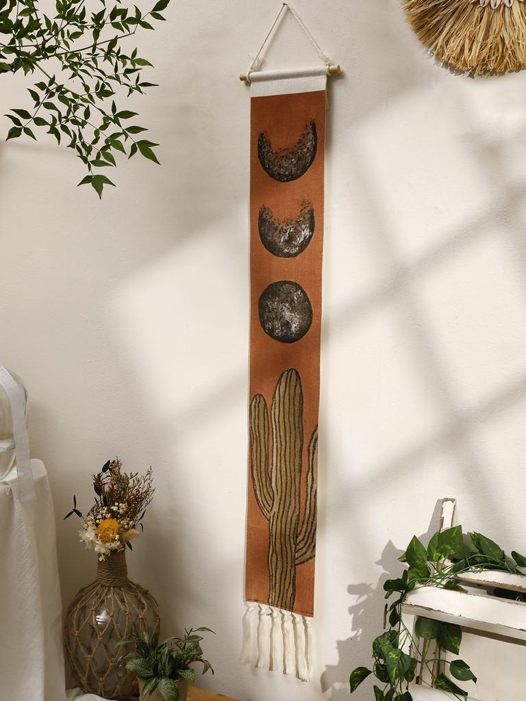 Macrame Wall Tapestry Moon Phase Cactus Boho Home Decoration Tapestry Wall Hanging Room Decors Aesthetic Wall Decor Art Ornament