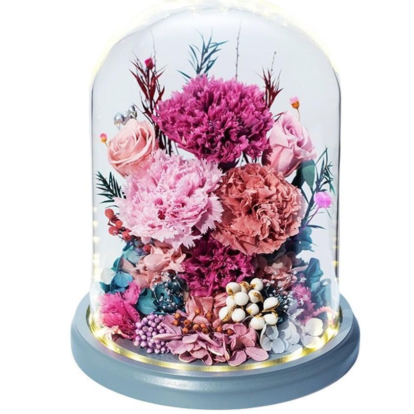 Eternal Flower Carnation Glass Cover Finished Ornament Mother's Day Gift for Mother and Elders