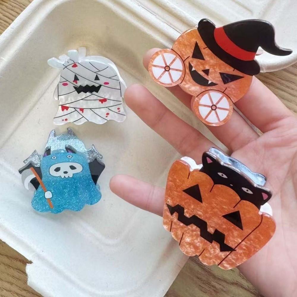Acrylic Gothic Hair Clamps Glittery Pumpkin Hair Claw Ghost Mini Shark Clip School Event