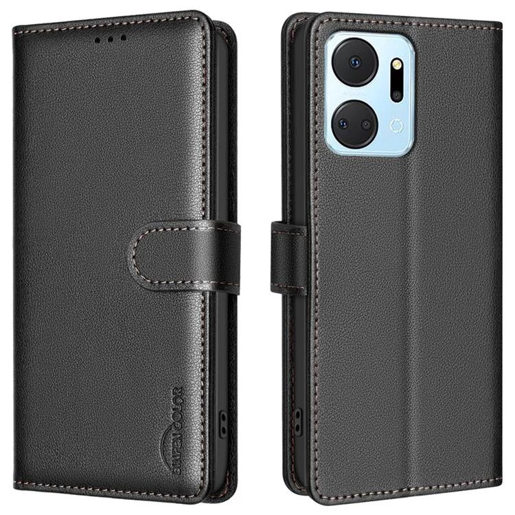 

COLOR BF32 For Honor X7a 4G Case Leather Phone Cover Magnetic Clasp - Black