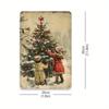 Vintage Christmas Tin Sign - Youngsters Decorating Tree In Snow, Cafe, or Garage, Festive Holiday Decor Perfect for Room Decor