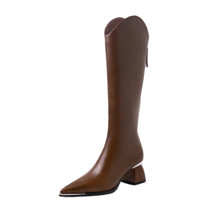 Slim Pointed Thick-soled Long Boots for Women, Soft Leather Shoes, High Heel Shoes