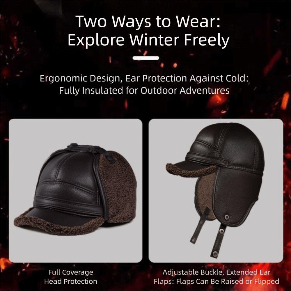 New PU Leather Men's Earmuffs Cap Thickened Outdoor Warm Elderly Hat Windproof Ear Protection Hat Autumn Winter