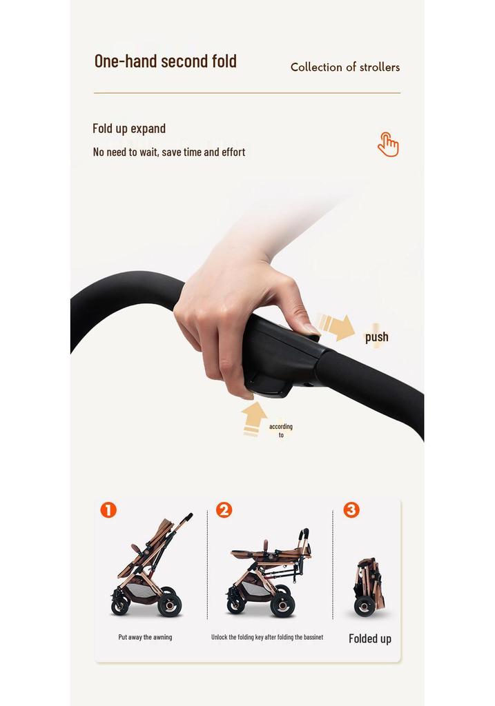 Two-Way High-View Lightweight Baby Stroller: Sit or Recline, One-Button Foldable.