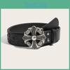 Punk Cross Mens Flower Designer Belt With Alloy Buckle And Studded Detail