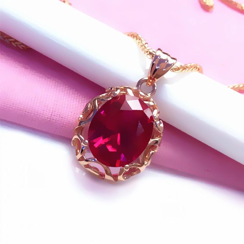 Purple Gold Inlaid Oval Redstone Egg Surface Pendant Rose Gold Plated Premium Colored Gold Necklace