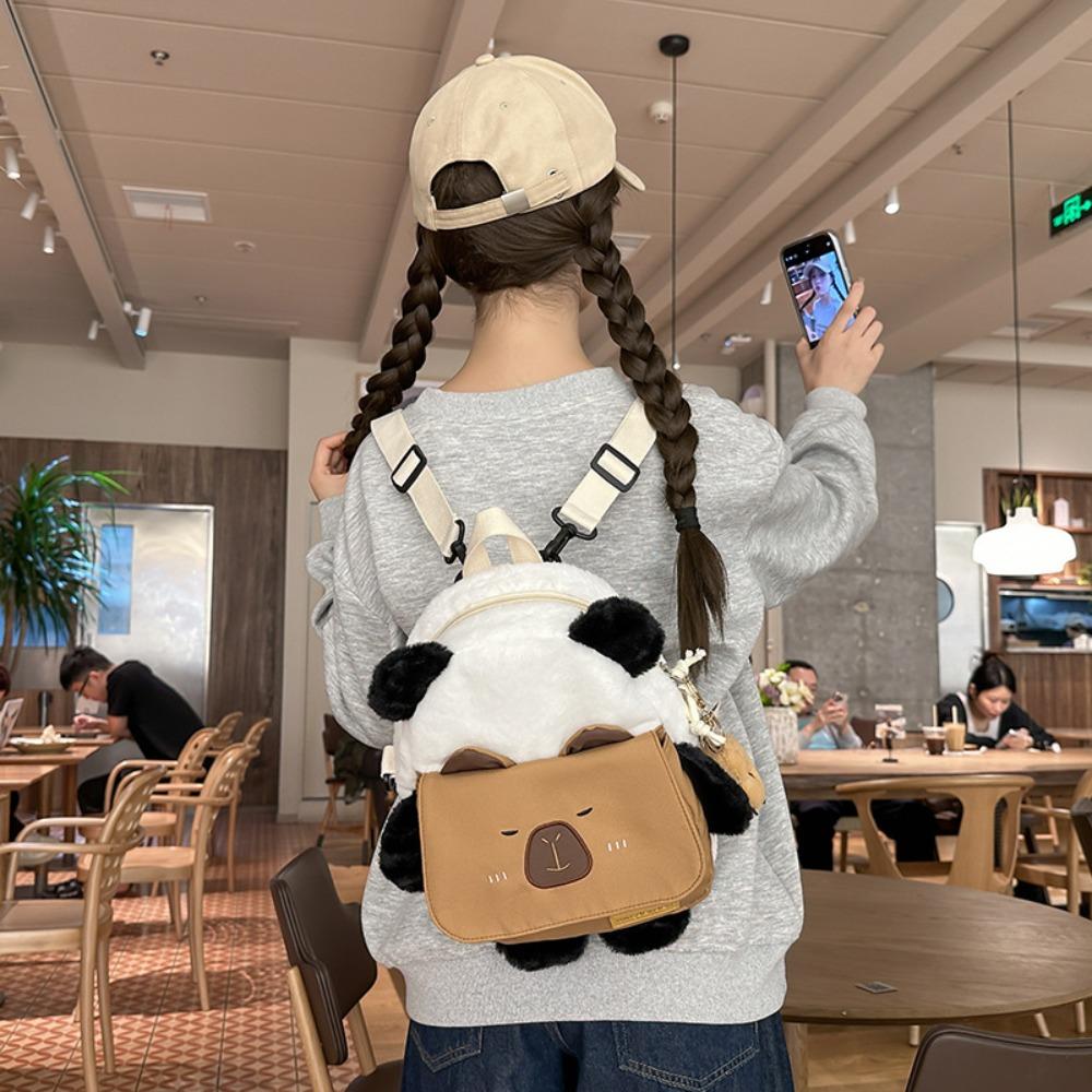 Large Capacity Panda Capybara 2 in 1 Backpack Animal Plush Capybara Chest Bag  School