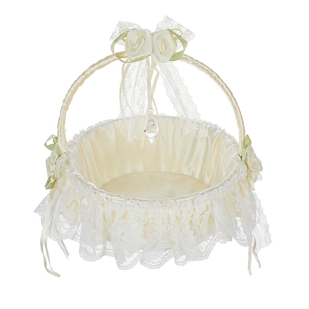 European Style Milky White Flower Girl Basket for Weddings