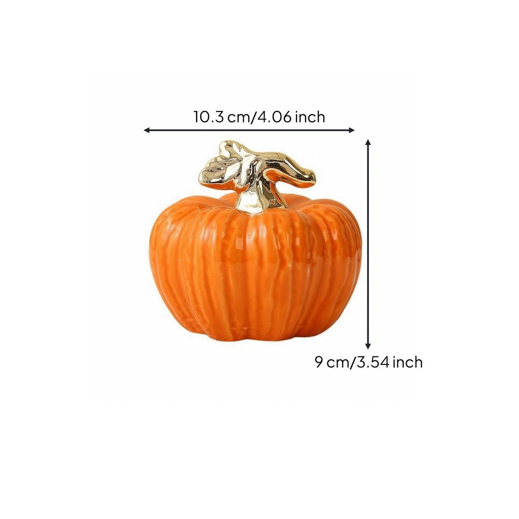Ceramic Pumpkin Figurine Ribbed Thanksgiving for Desk