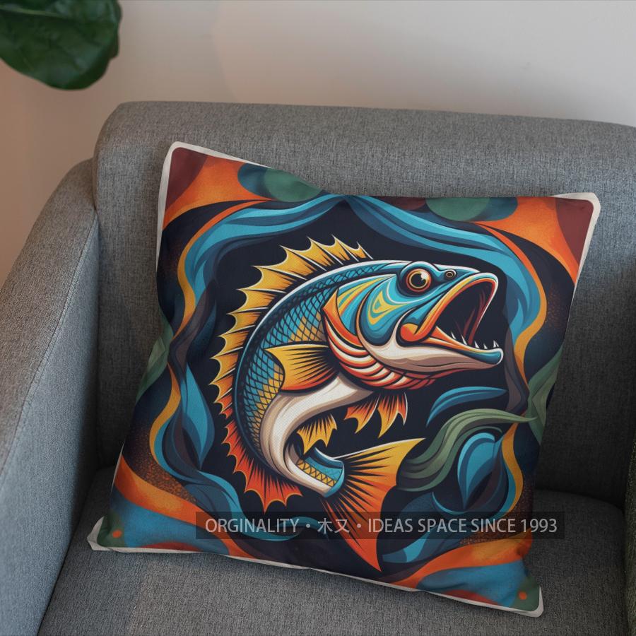 2D Colorful Fish With Geometric Pattern Pillow Cover Pattern Cushion Cover Suitable For Sofa Bedroom Car Pillow Cover
