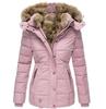 Winter Warm Fur Collar Cotton Jacket Women's Zipper Long Sleeve Slim Cotton Coat Hooded Coat
