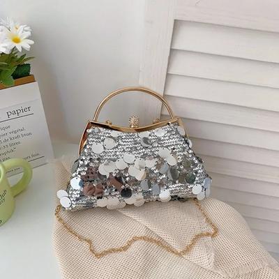 Light Luxury Sequin Solid Color Pu Hasp Ladies Top-Handle Bags  Hot Sale  Sexy Sequined Design Shoulder Bags for Women
