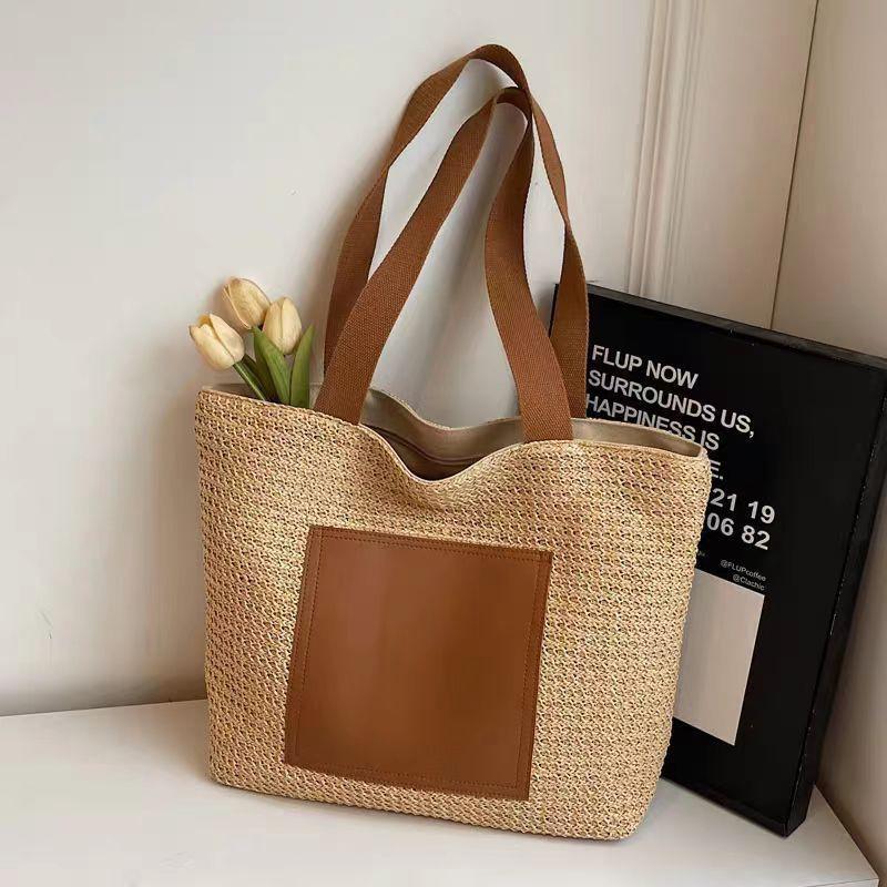 

Large-capacity Straw Woven Bag Leisure Travel Handbag Seaside Vacation Commuting Tote 44x11x33