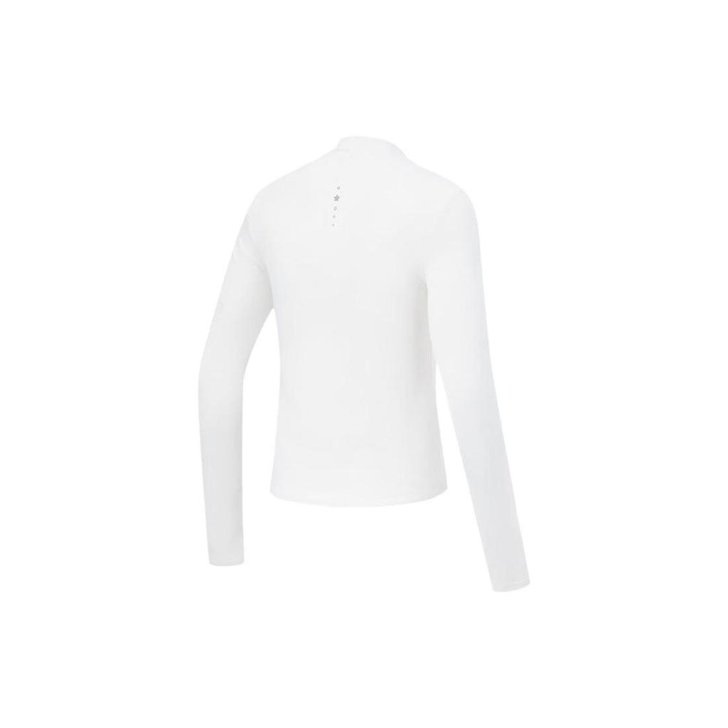 Li-Ning Jednolity Kolor Wysoki Kołnierz Dopasowana Koszulka z Długim Rękawem Damskie Topy Szampańsko-Biały ATLT094-1