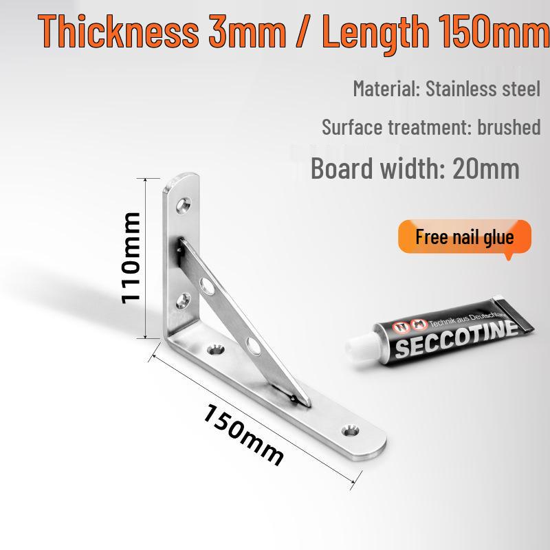 No-Drill Stainless Steel Triangle Shelf Bracket - Storage Rack Support Corner Code