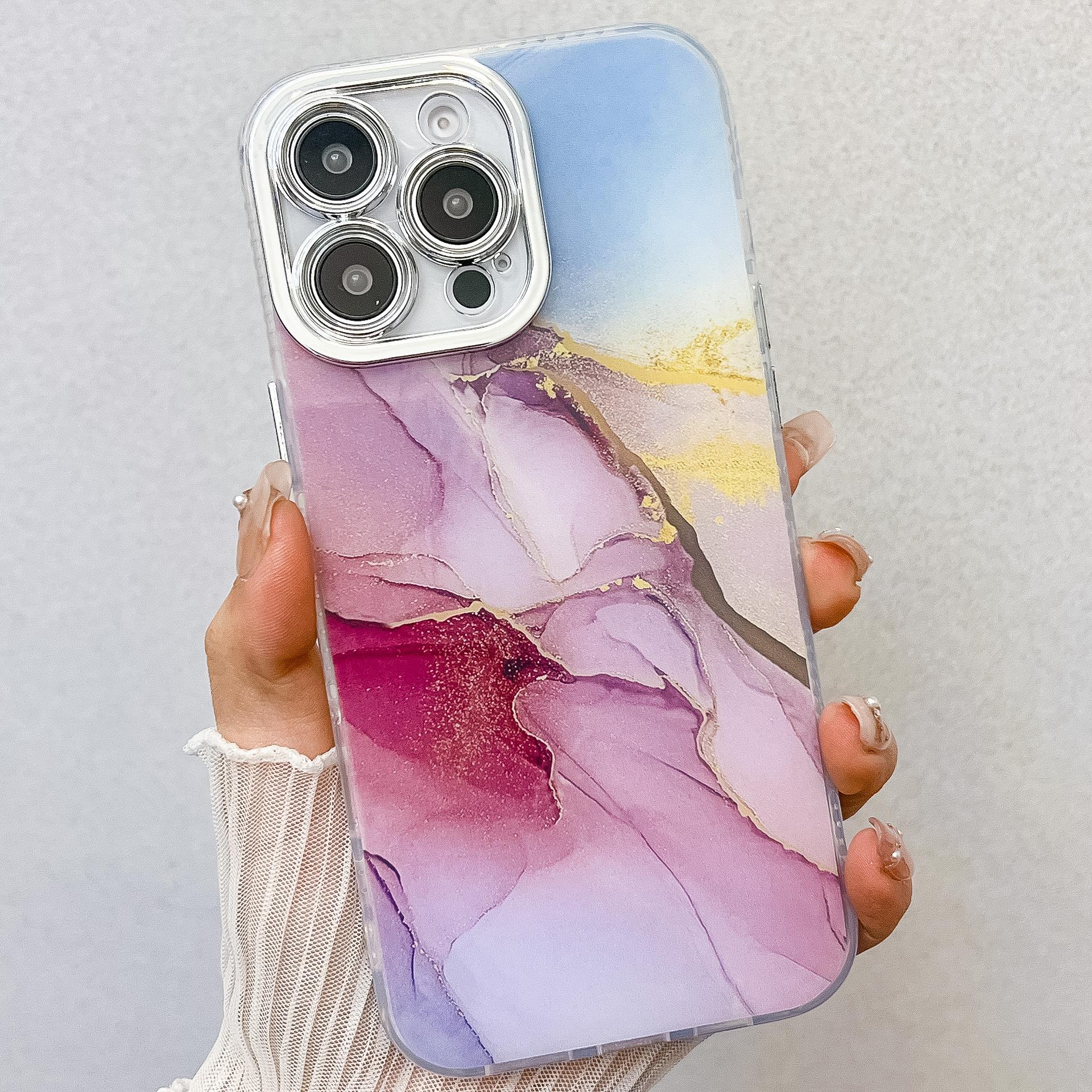 

Гальваническое покрытие с тонкой перфорацией и мраморным узором подходит для чехлов для телефонов iPhone16promax и защитных чехлов Apple 15 iPhone16Promax