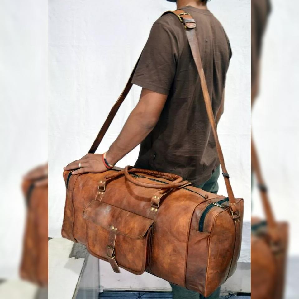 Neue Ziegenleder Tasche Reise Seesack Echt Gym Gepäck Braun Herren Vintage