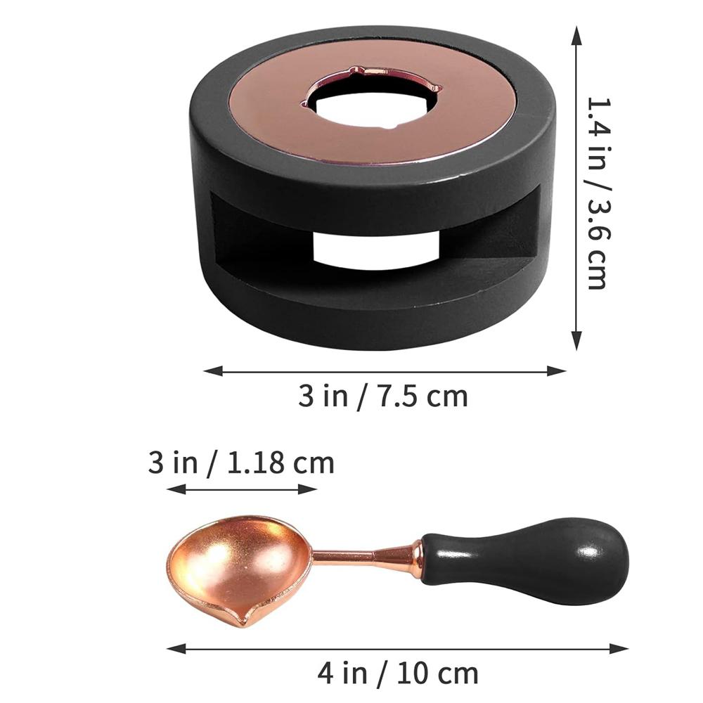 2pcs Black Wax Seal Warmer and Spoon Kit, Wax Melting Pot, Wax Seal Furnace with Wax Melting Spoon for Wax Sealing Stamp