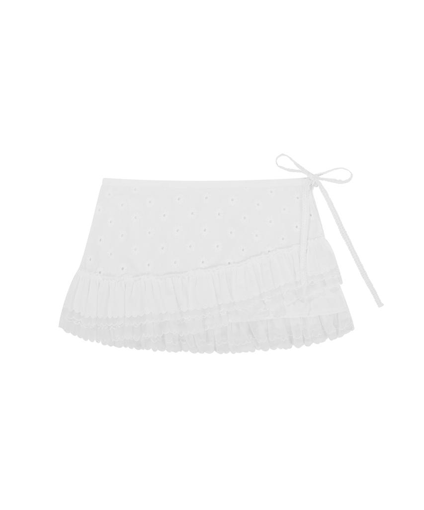 Keulloleu Eyelet Mini Layered Skirt - White