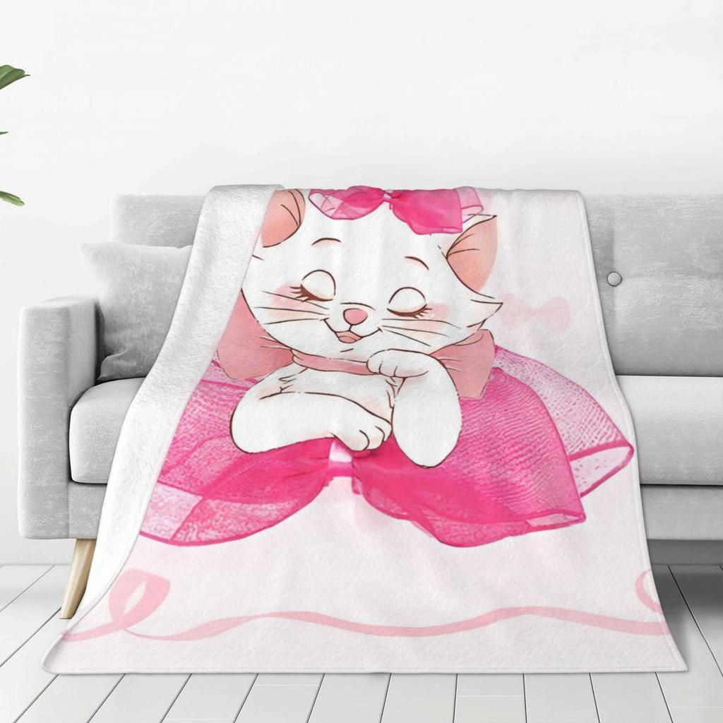 Marie Cat Blanket Warm Aesthetic Plush Throw Blanket For Bedroom Airplane Travel Flannel Bedspread Bed Cover