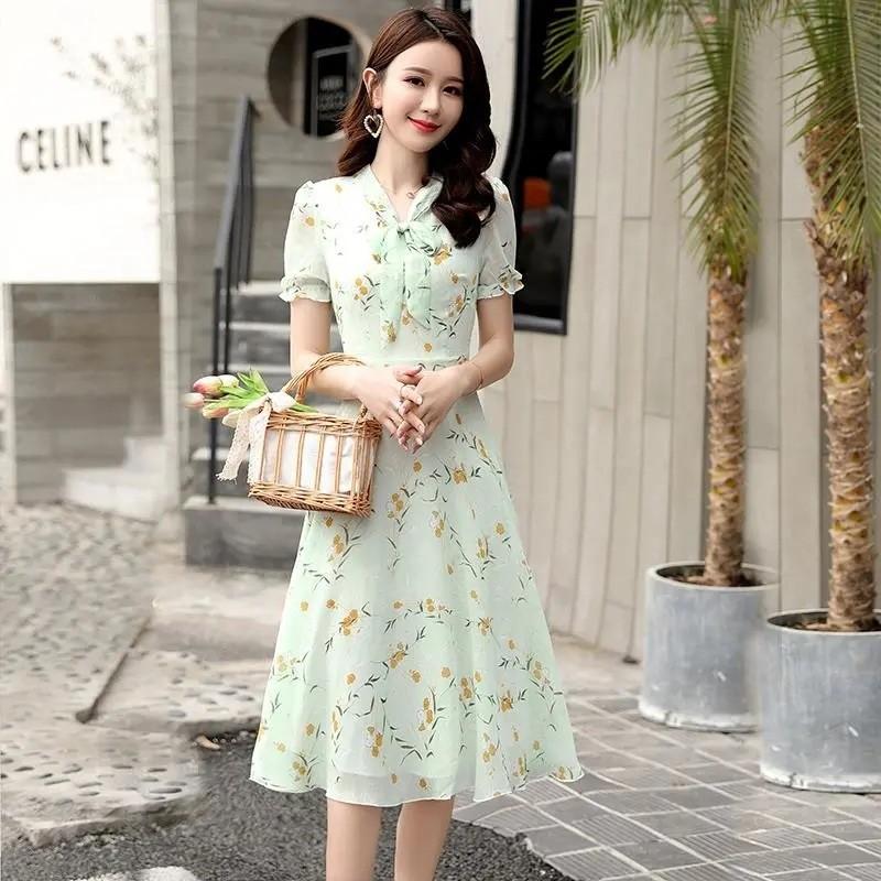 Fairy Summer Floral Print High Waist A Line Dress For Women
