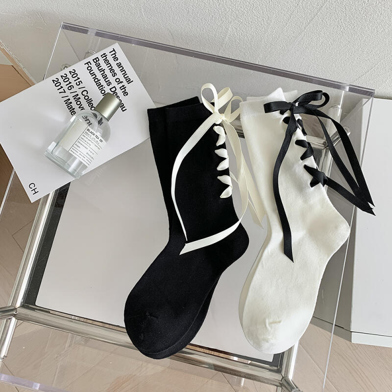 1308 bundle ribbon cotton socks fashion women s pretty 01 White