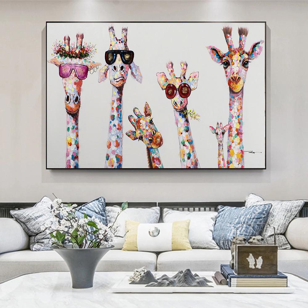 Abstract Giraffe Canvas Art Paintings On The Wall Colorful Animals Art Prints African Animals Art Pictures for Living Room Wall Background
