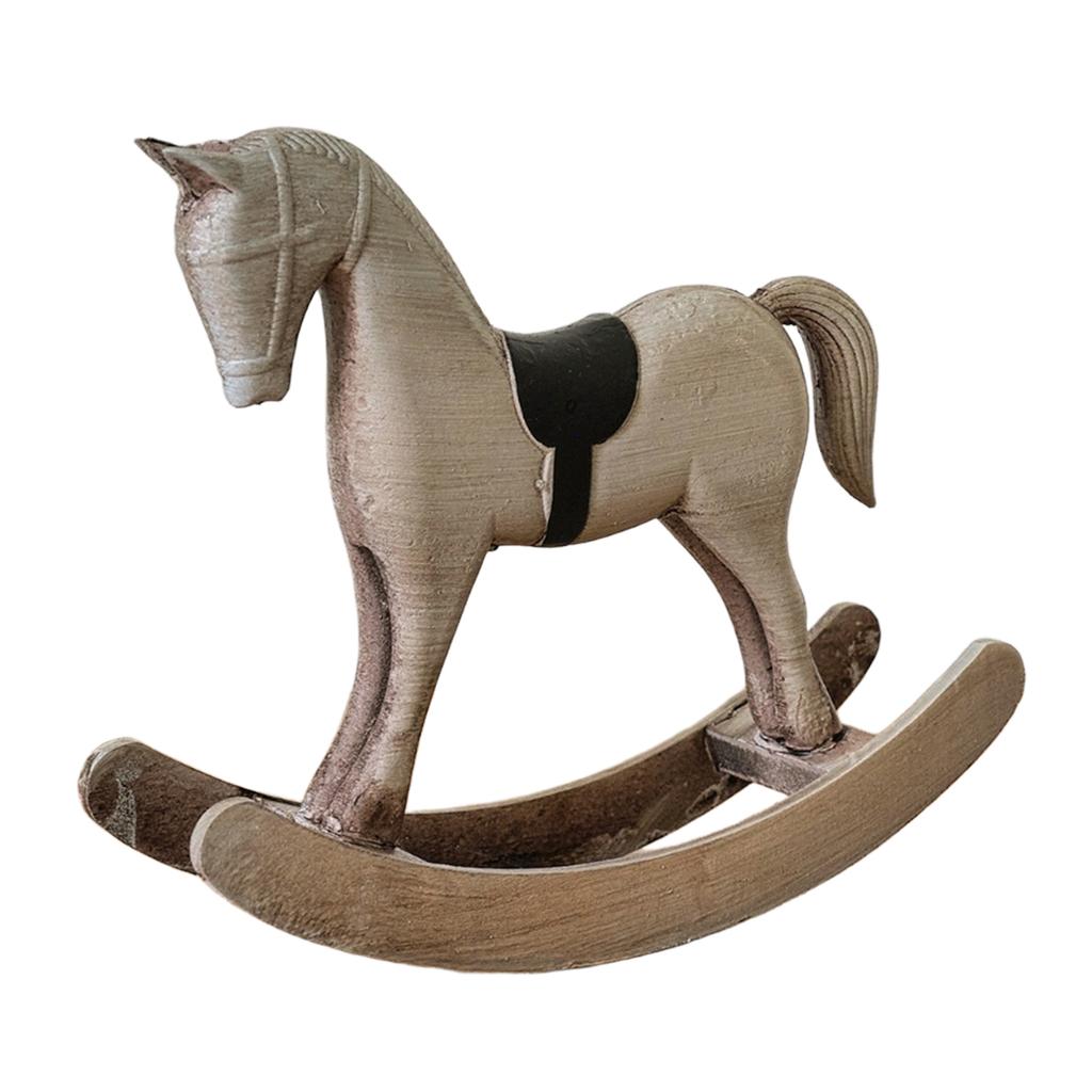 Rocking Horse Figurine European Retro Desktop Old Ornaments Home Decoration Wooden Crafts For Home Cabinet New Year Decoration