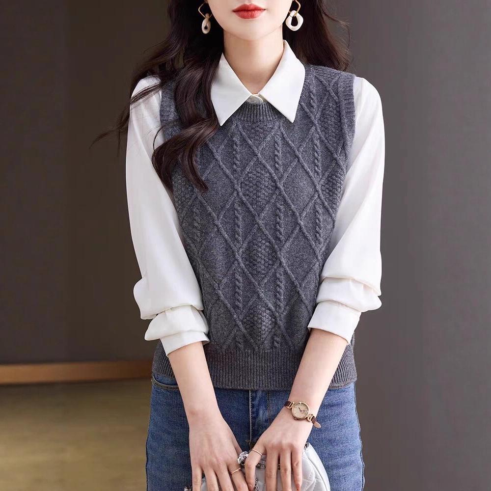 Women's Autumn Sleeveless Knit Vest – Versatile Layering Cardigan, Loose Fit, Yellow Brown (2025 New)