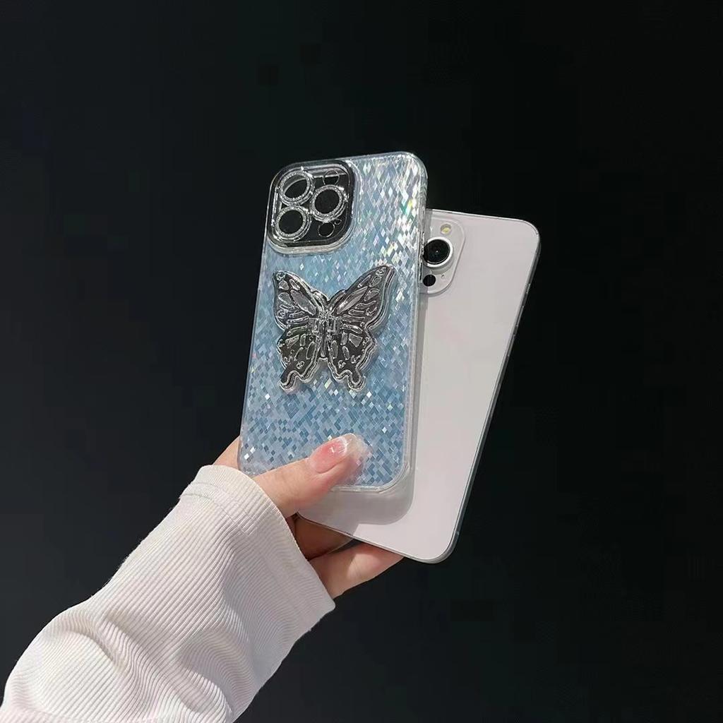 Butterfly Stand Laser Colorful Diamond Pattern Phone Case for Apple 11/12/13/14/15