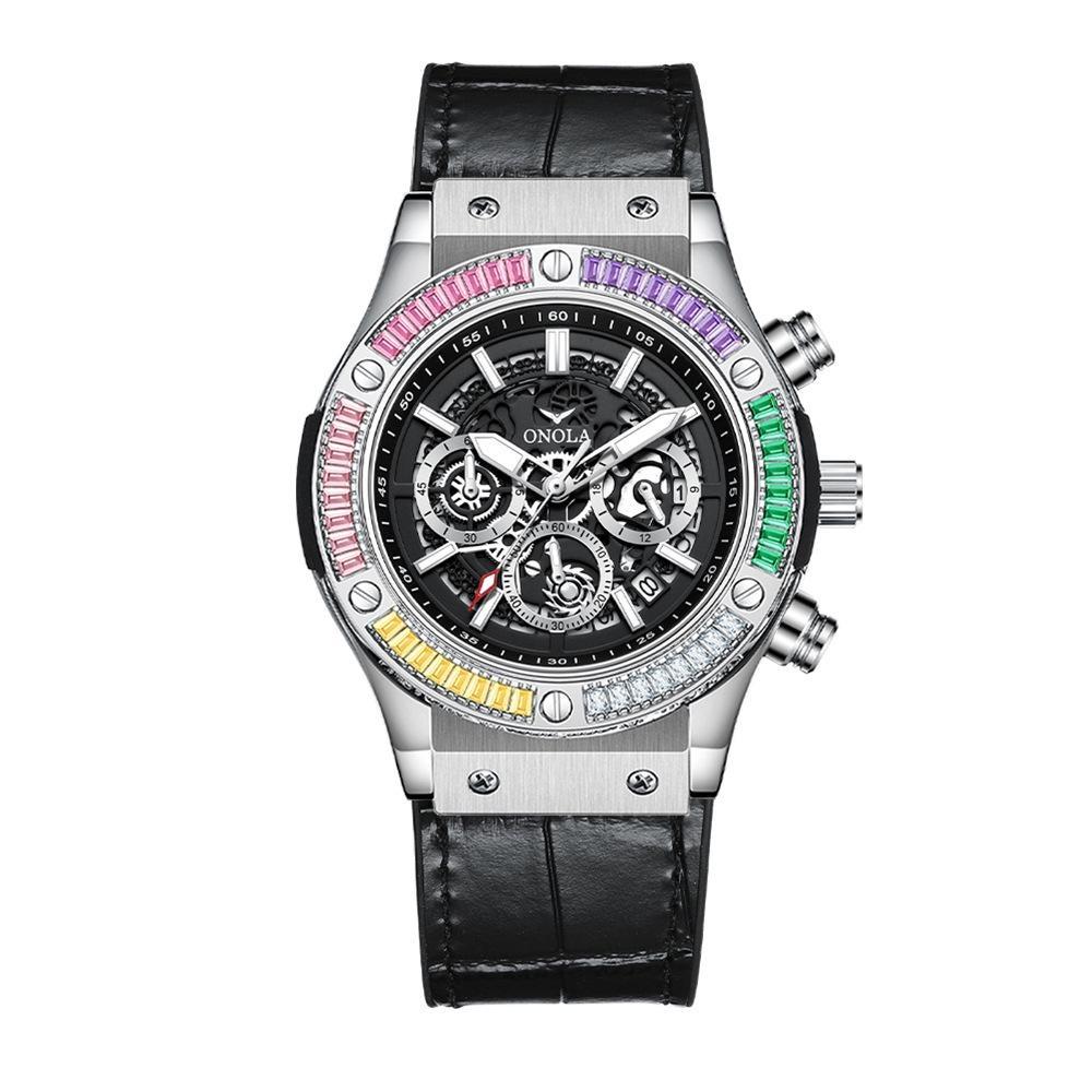 ONOLA Luxury Men Watch Casual Colored Diamond Luminous Calendar Quartz Watch Waterproof Watch Men Chronograph Wristwatch Clock