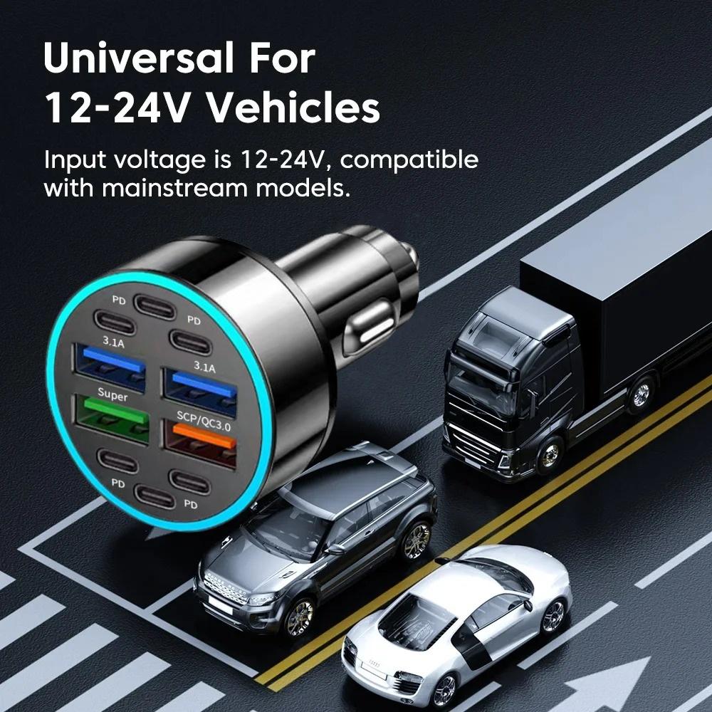 100W 10 Ports Car Charger Fast Charging PD QC3.0 USB C Car Phone Charger Type C Adapter in Car For iPhone Samsung Huawei Xiaomi