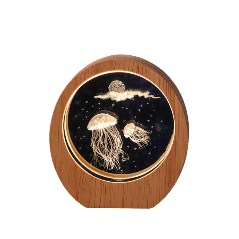 Деревянная основа 3D внутренняя резьба Планета Ночник Круглая деревянная рама Астрономическая тема Светящийся хрусталь Настольное украшение
