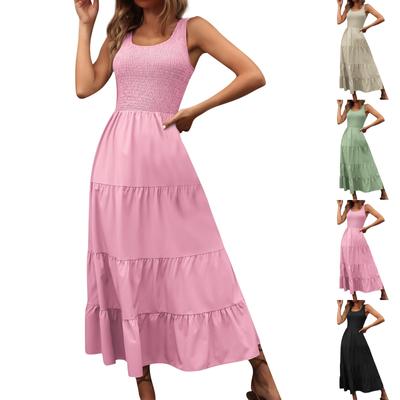 Women's Casual Minimalist Suspender Skirt With Pleated Patchwork A-line Large Hem Dress