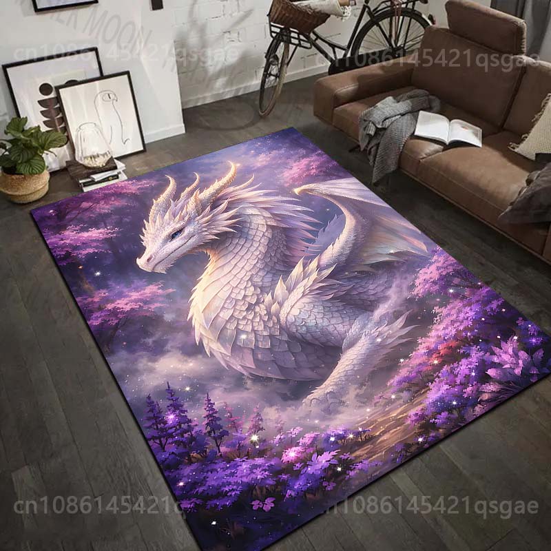 1PC White dragon in purple forest Print Carpet Rug for Living Room Bedroom Sofa Doormat Home Decor Non-slip Floor Mat