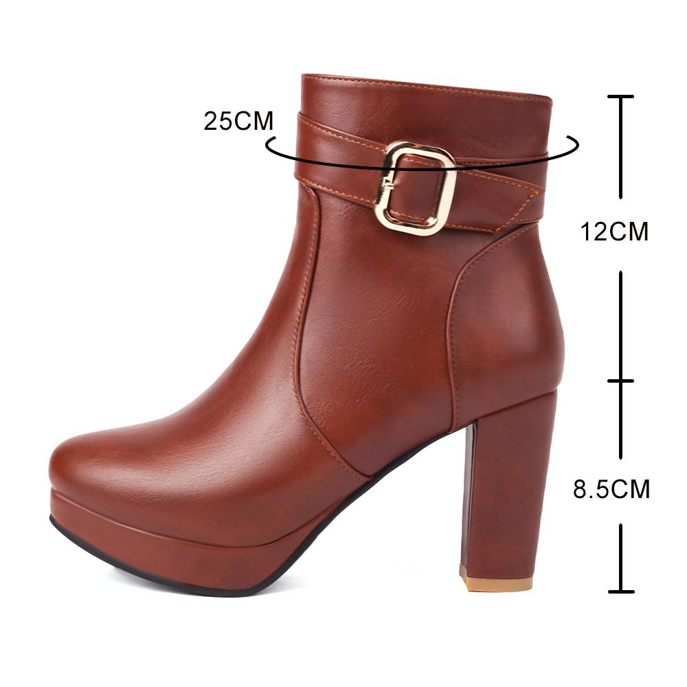 Winterwärme Damen Runde Zehen Leder Klobige Hohe Absätze Reißverschluss Designer Mode Mädchen Lässiger Plateau-Schuh Große Größe