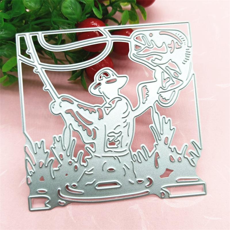 

Квадратный дизайн в стиле рыбалки, металлический штамп для резки, трафарет для DIY, скрапбукинга, альбома, фототиснение, бумажная карта, ремесленный декор серебряный