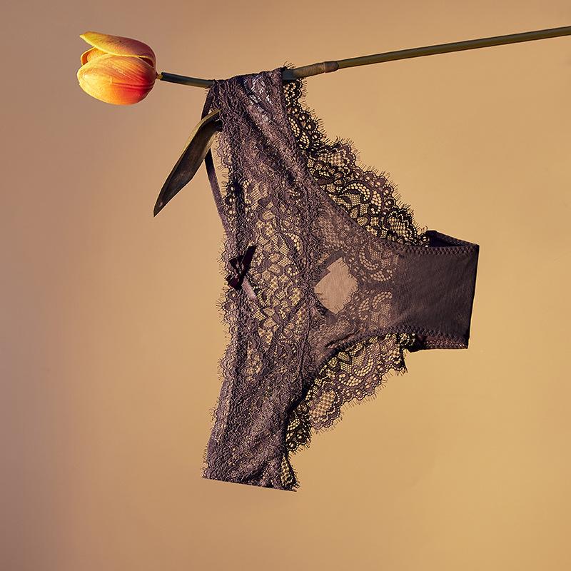 Ladies Spring and Summer Sexy Lace Low Waist Cross Thong Underwear