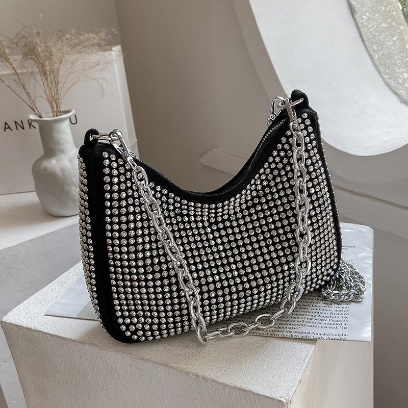 Fashion Rhinestone Crossbody Bag Women Shiny Chain Evening Clutch Totes Casual Lady Shoulder Messenger Pouch