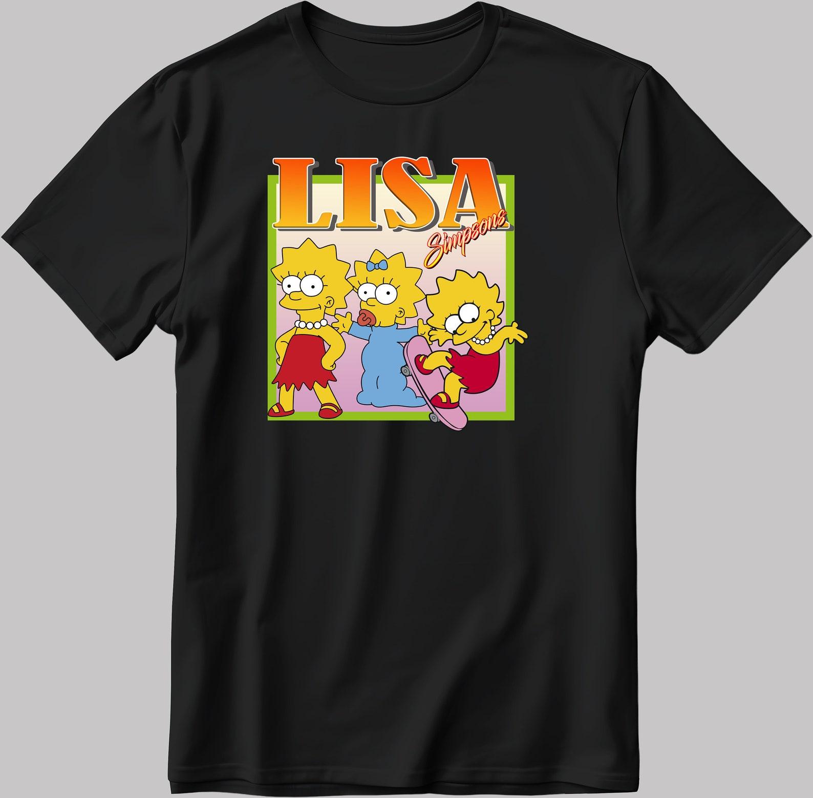 Famous Characters Lisa Simpsons Figure, Short Sleeve White-Black Men s / Women s T-Shirt H118 S