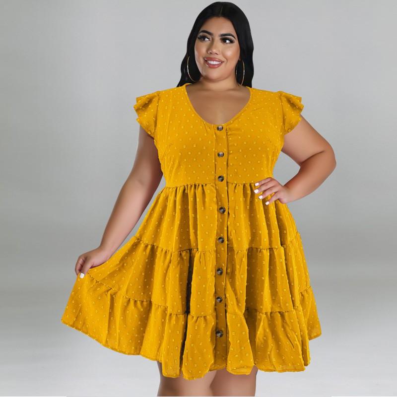 Plus Size Womens Flowy Maxi Dress With Ruched Detail V-Neck Short Sleeve Casual Streetwear Gold Solid Color Milk Silk Fabric