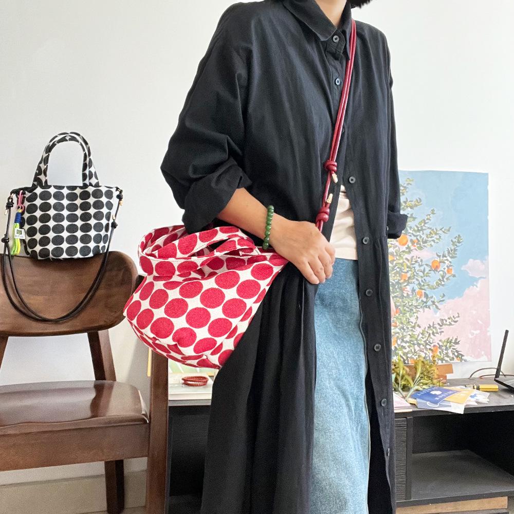 Simple Polka Dot Fabric Women's Shoulder Bags Fashi Versatile Ctrast Color Female Handbag Casual Ladies Messenger Bags